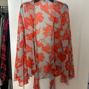 Olivaceous Coral and White Floral Kimono